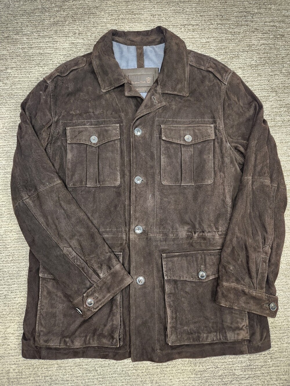 Massimo Dutti Nubuck Goat Leather Safari Coat Mens XXL Brown Suede Lined Jacket